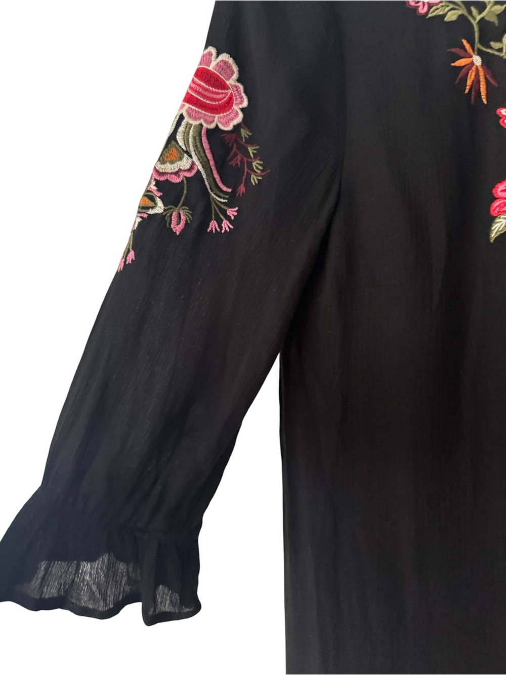 Umgee Black Long Sleeve Embroidered Floral Tunic Dress - Picture 3 of 4